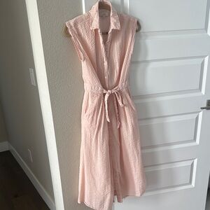 Casual Preppy Peach Seersucker Dress